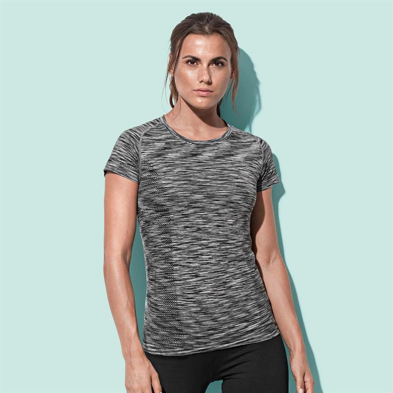 t-shirt da donna in poliestere nero effetto melange